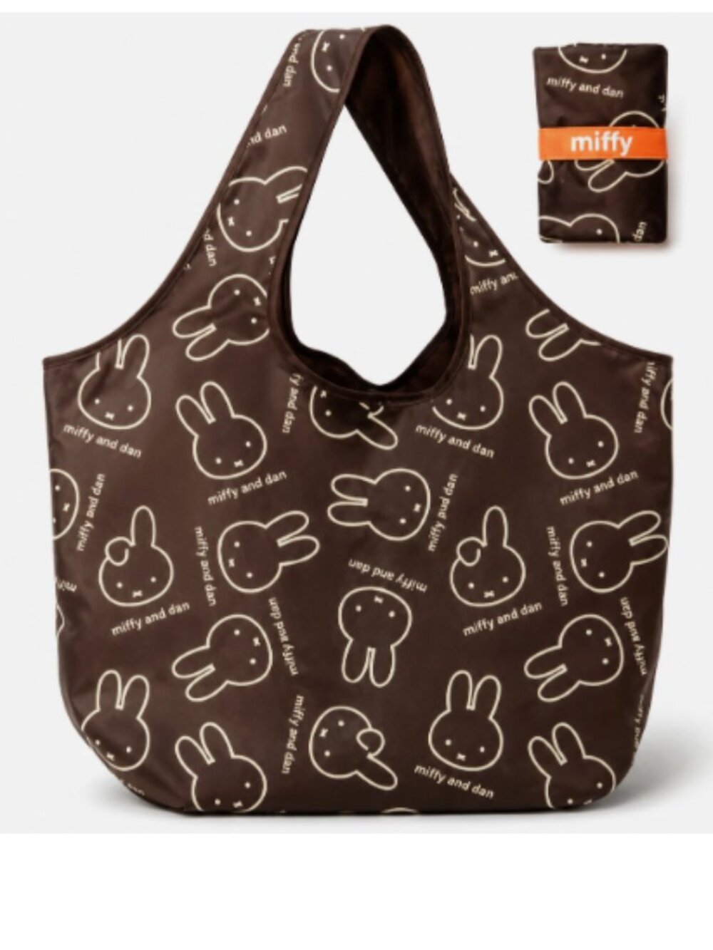 Miffy Tote BROWN Rabbit Tulip 2-Way LARGE Market Foldable Packable Shopping Bag